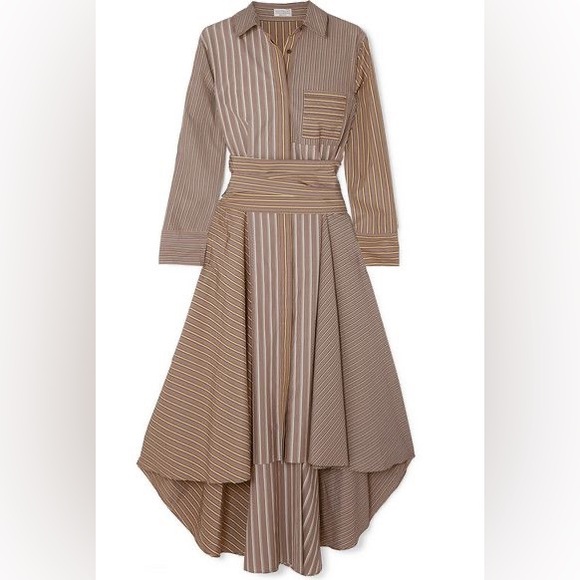 Brunello Cucinelli Beige and Brown Striped High-Low Dress - Picture 7 of 9